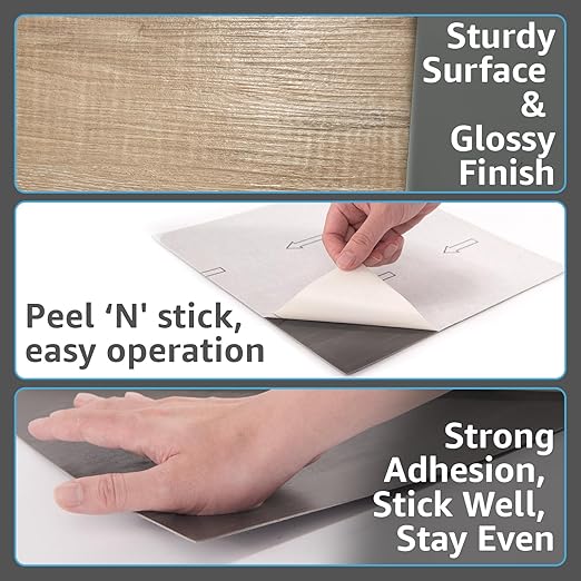 Art3d Peel and Stick Vinyl Floor Tiles 10-Pack 12 x 12 inch, Self Adhesive Waterproof Flooring Wood Planks for Kitchen, Dining Room, Bedrooms, Cover 10 Sq. Ft, Light Brown Ash