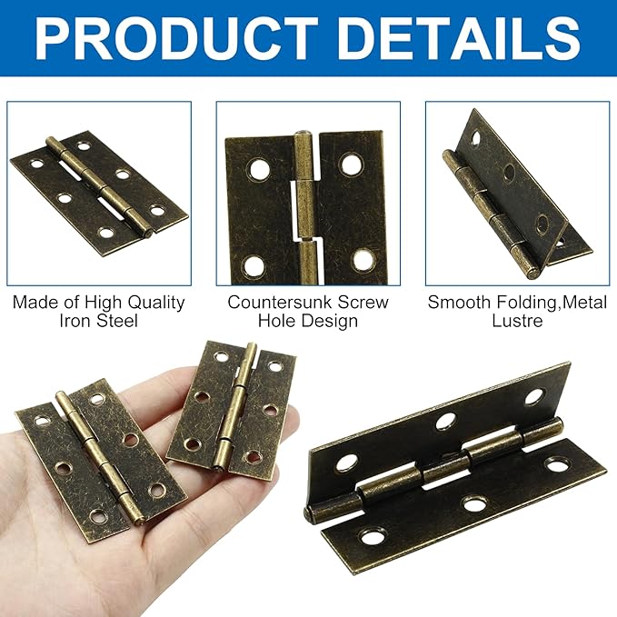 10Pcs Oil Rubbed Bronze Door Hinges,2.5 Inch Iron Front Door Hinge,6 Hole Closet Exterior Door Hinges Heavy Duty,Antique Bronze Butt Hinge for Jewelry Box,Bedroom,Cabinet Door