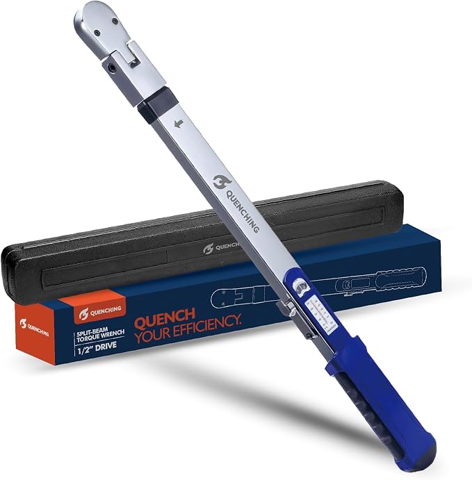 Torque Wrench 1/2 Inch Drive, Split Beam Design with ±4% Accuracy, Dual Scale ft-lb & Nm, 15° Flex Head, CR-V Steel, Pre-Calibrated, with Storage Case