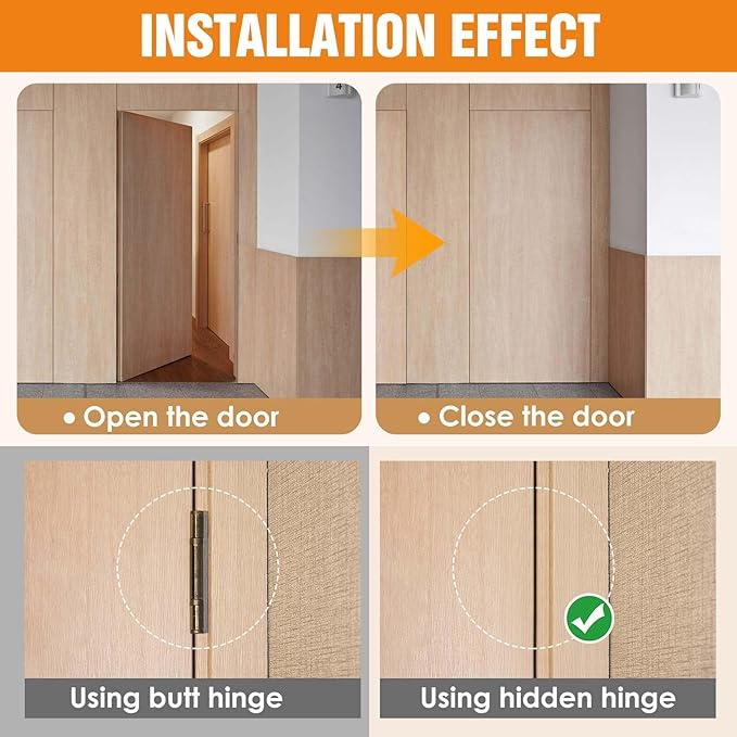 9.7" Hidden Door Hinge/Concealed Hinges,Invisible Hinges,Invisible Door Silent 180 Degree Swing Hinge 3-Way Adjustable Butt 9.7 x 3.3 x 1inch (Silvery, 9.7 inches)