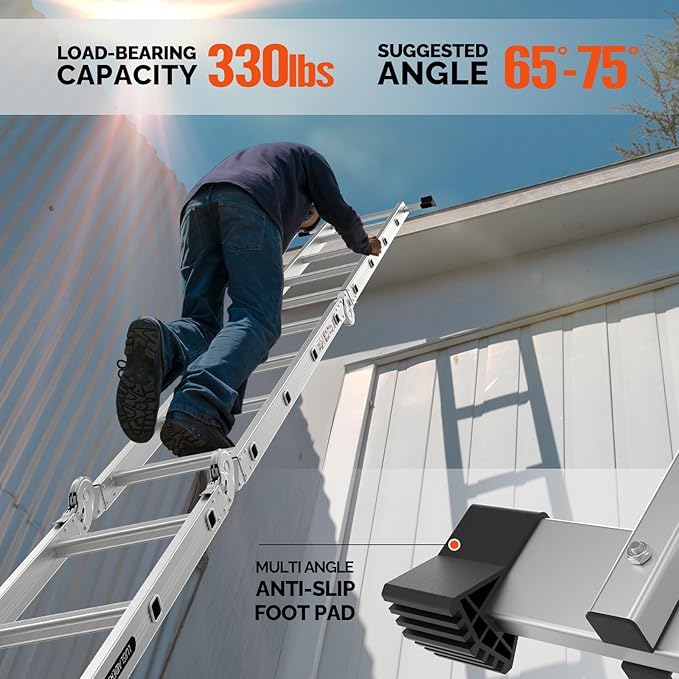 15.5 FT Folding Ladder, LUISLADDERS Multi-Purpose Ladder, Aluminium Extension Ladders 7 in 1 Heavy Duty Combination EN 131 Standard