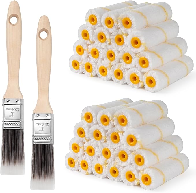Paint Roller Covers，38 Pack, 4 Inch Mini Rollers for Painting, 3/8" Nap Microfiber Covers, Small Roller Brush Covers, House Painting Supplies for Walls, Ceilings, Trim & DIY Projects