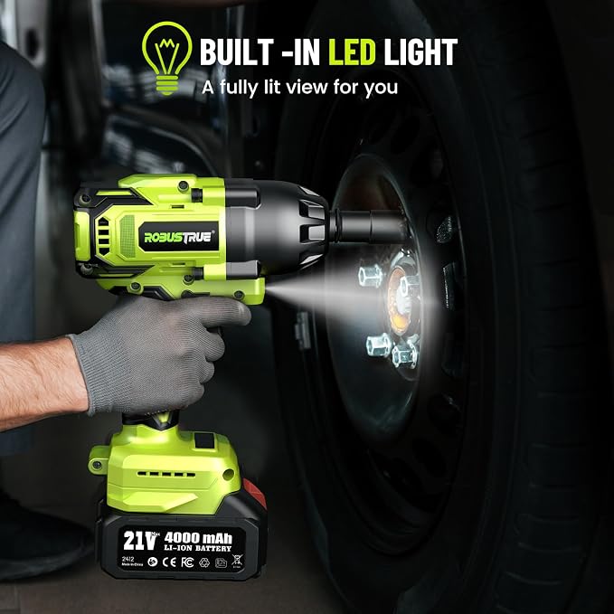 Cordless Impact Wrench, 885Ft-lbs (1200N.m) 1/2" Brushless Impact Gun | 21V High Torque Power Impact Driver, 2x4.0Ah Batteries Electric Impact Motor Variable Speeds for Car/Truck RV/Mower
