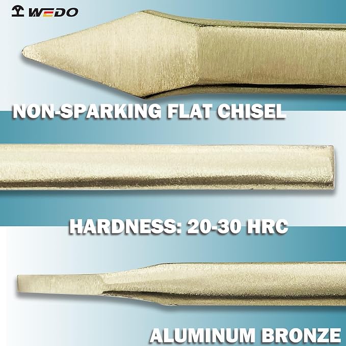 WEDO Non-sparking Cross Cutting Chisel, Aluminum Bronze, DIN Standard, BAM & FM Certificate, 5x8x300mm.