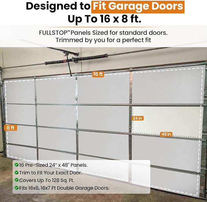 BEEST FULLSTOP Garage Door Insulation Kit - 16x7 & 16x8ft Double Garage Door Insulation Panels - 16 Pre-Cut 24x48 Foam-Core Panels w/ Tape, Cutter & Squeegee - Improve Garage Comfort Year-Round