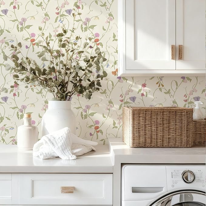 17.3" x 393.7" Vintage Wallpaper Peel and Stick Beige Floral Wallpaper Leaf Contact Paper Vinyl Waterproof Self Adhesive Boho Botanical Wall Paper for Bedroom Shlef Cabinet Decor