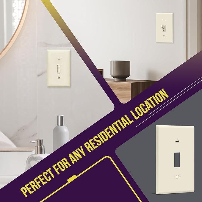 ENERLITES Toggle Light Switch Wall Plate, Standard Size 1-Gang 4.50" x 2.76", Unbreakable Polycarbonate Thermoplastic, UL Listed, 8811-LA-10PCS, Light Almond, 10 pack