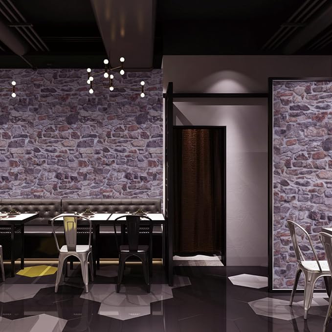 Peel and Stick Wallpaper Stone Brick Wall Paper Self-Adhesive Waterproof Decorative Covering Removable Vinyl Wallpaper Faux 3D Stone Look Brick Shelf Paper 15.7" X 196"