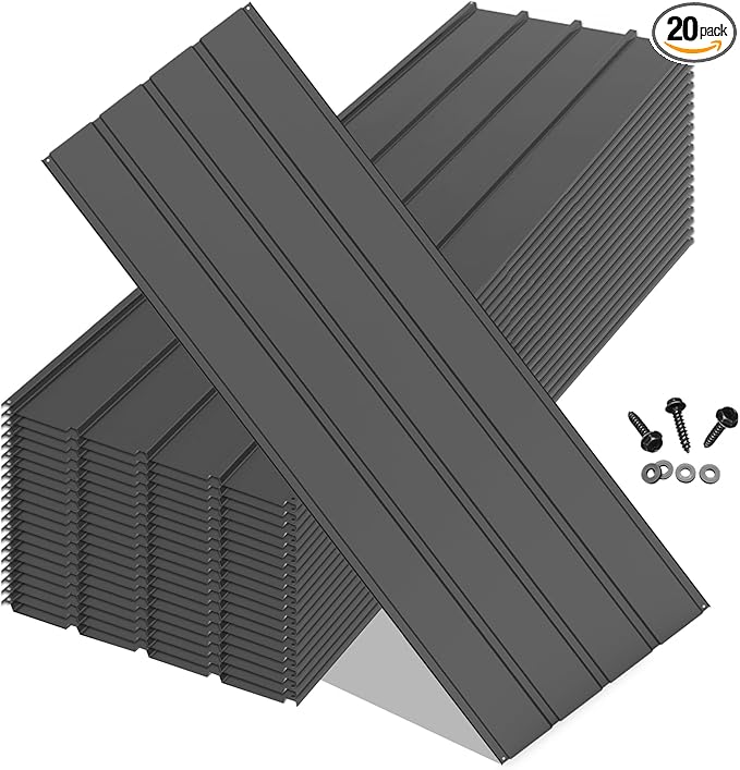 20PCS Metal Roofing Panels, Corrugated Galvanized Roof Panels, Waterproof Metal Siding Panel with 120 Pcs Steel Screws for Pergola, Gazebo, Shed, Garages, Stables and Mobile Homes -Grey