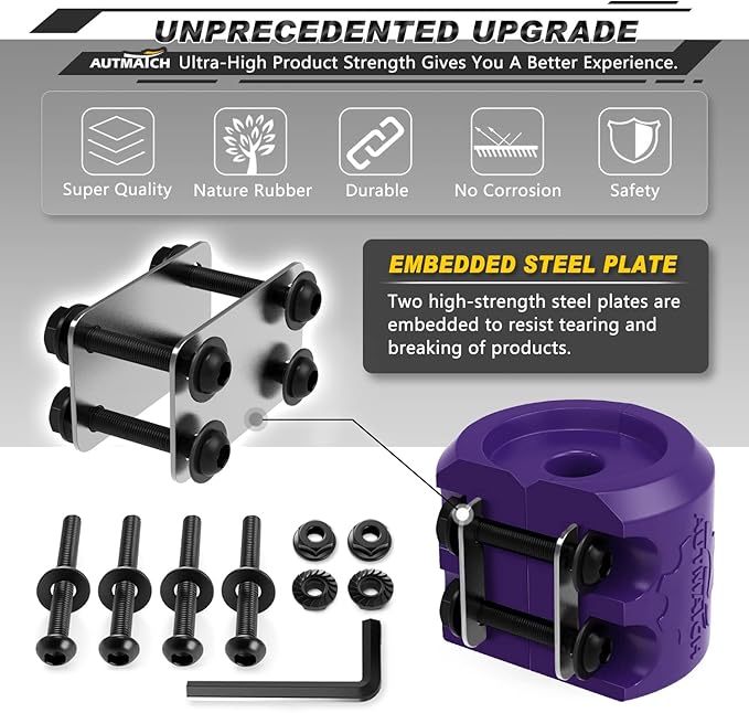 AUTMATCH Winch Cable Hook Stopper (2 Pack), Silicone Rubber Winch Stopper for Wire & Synthetic Rope, Winch Line ATV UTV, Shock Absorbent, Prevent Pulling Bounce and Abrasion, Purple