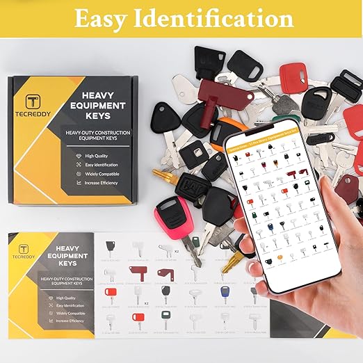 55 Heavy Equipment Keys Master Set, Construction Machine Ignition Key for Cat Caterpillar John Deere Komatsu Volvo Bobcat Kubota JCB Case New Holland Hitachi Hyster Yanmar Takeuchi
