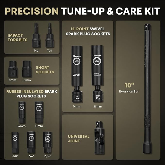 Digital Torque Wrench 3/8 Drive, 3.1-62.7ft-lb ±1% Accuracy Inch Pound Torque Wrench with Buzzer and LED Torque Wrench Set with Bits & Spark Plug Socket for Motorcycle, Car Repair Desert Tan