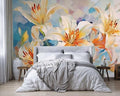 Jdayda Floral Wallpaper Handmade Oil Painting Watercolor Art Lily Flower | 170"x120" Not Self-Adhesive Wall Mural for Bedroom Living Room
