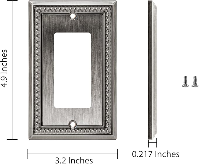 Henne Bery Sunken Pearls Heavy Duty Decorative Wall Plate Switch Plate Outlet Cover (Single Decorator, 2 Pack, Heirloom Silver)
