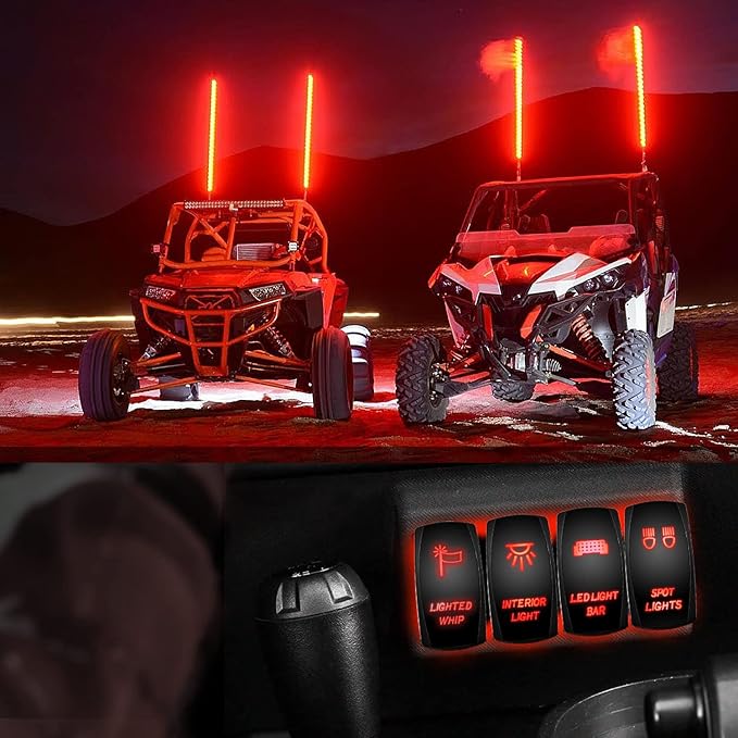 Nilight Lighted Whip Rocker Switch Led Light Bar 5Pin Laser On Off SPST switches 20A/12V 10A/24V Red with Jumper Wires Set for Cars Trucks RVs