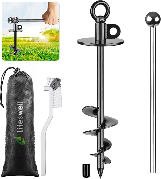 15 Inch Dog Tie Out Stake, Heavy Duty Dog Anchor for Dogs up to 220lbs, No Tangle, Easy to Install and Remove, Ideal for Yard, Camping, and Beach, 1 Pack (Black)