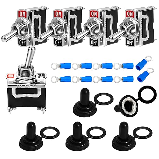 12V Waterproof Toggle Switch,Durable SPST 2Pin 20A 125V AC/ 15A 250V AC Heavy Duty ON/Off Switch with Waterproof Cap Terminals，Suitable for Automotive Boat Truck–Pack of 5