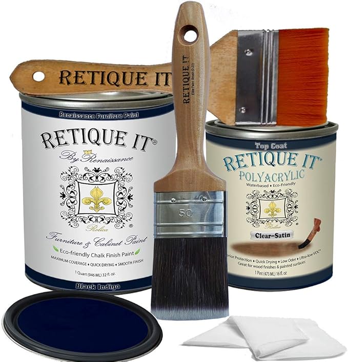 Retique It Chalk Furniture Paint by Renaissance DIY, 6 Piece Set, 45 Black Indigo, 32 Ounces