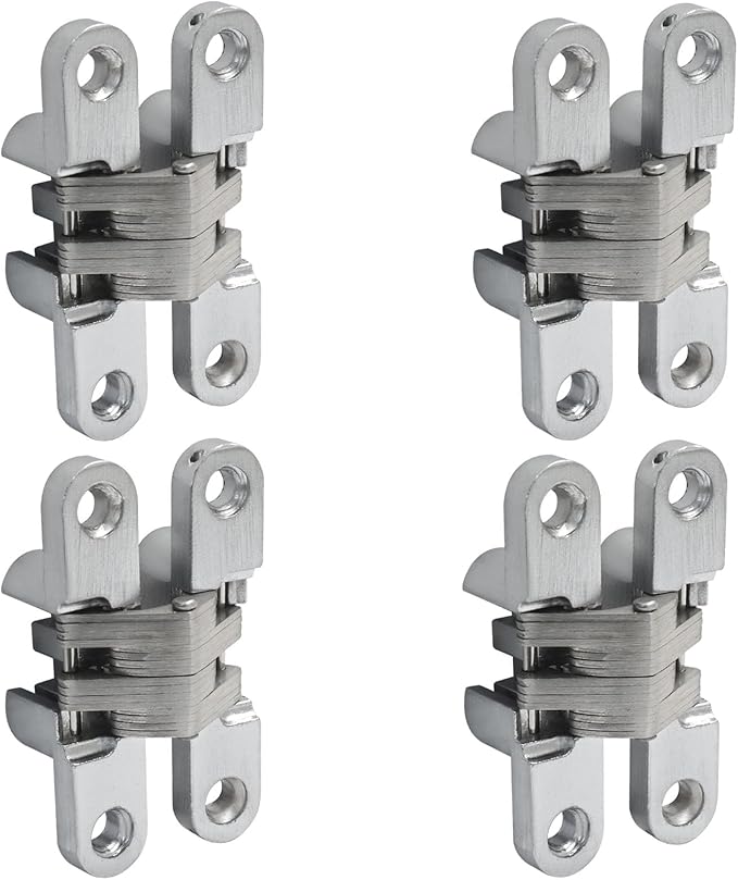 Murtenze 4 Pack Hidden Hinges, 2.36" Stainless Steel Cross Invisible Swing Hinges, 180 Degree Concealed Cross Hinge for Kitchen Cabinet Door