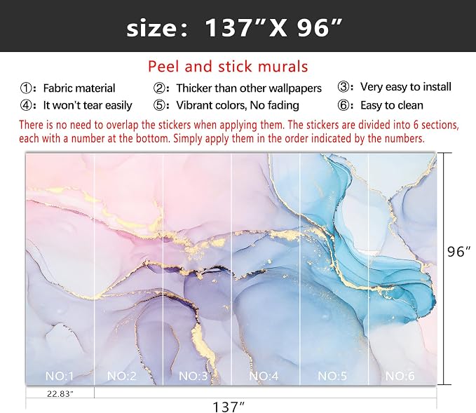 YIHWM-Peel and Stick Coloured Marbled Wallpaper Gold Abstraction wall Mural | Tear-resistant,with a substantial feel;Will not be damaged during repositioning.Bathroom,Bedroom wallpaper.L-137"x96"