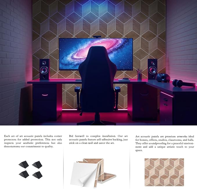 12Pack Acoustic Panels, Self-Adhesive Sound Proof Panels for Walls, Decorative Printing Sound Dampening Panels Sound Absorption Tiles for Studio, Office, Home, 12×12×0.4", Light Marble Texture