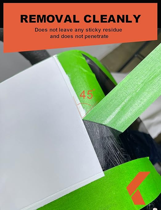 KREFINISH Painters Tape - Green No Residue Automotive Masking Tape, Heat Resistant for Paint Booth, 1.41 Inches x 60 Yards, 6 Rolls