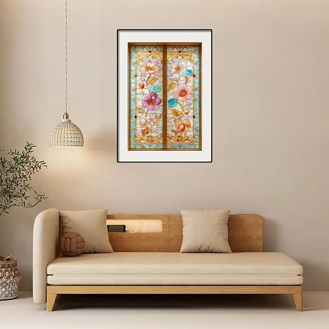 Pikoqunc Wooden Puzzles for Adults,200 Pieces Vintage Glass Floral Gate Laser-Cut Jigsaw with Premium Smooth Finish,Relaxing Art Puzzle and Elegant Wall Décor Gift for Friends, 12.8x8.7 Inches