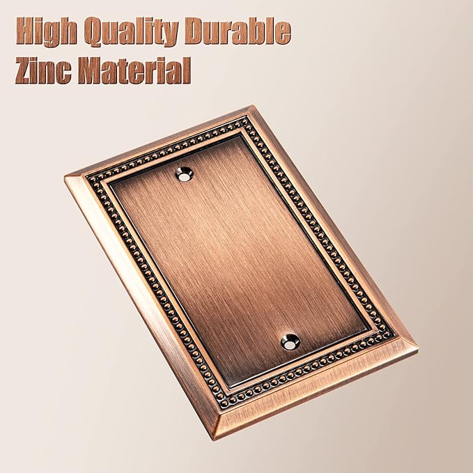 Henne Bery Sunken Pearls Heavy Duty Decorative Wall Plate Switch Plate Outlet Cover (Single Blank, 2 Pack, Antique Copper)