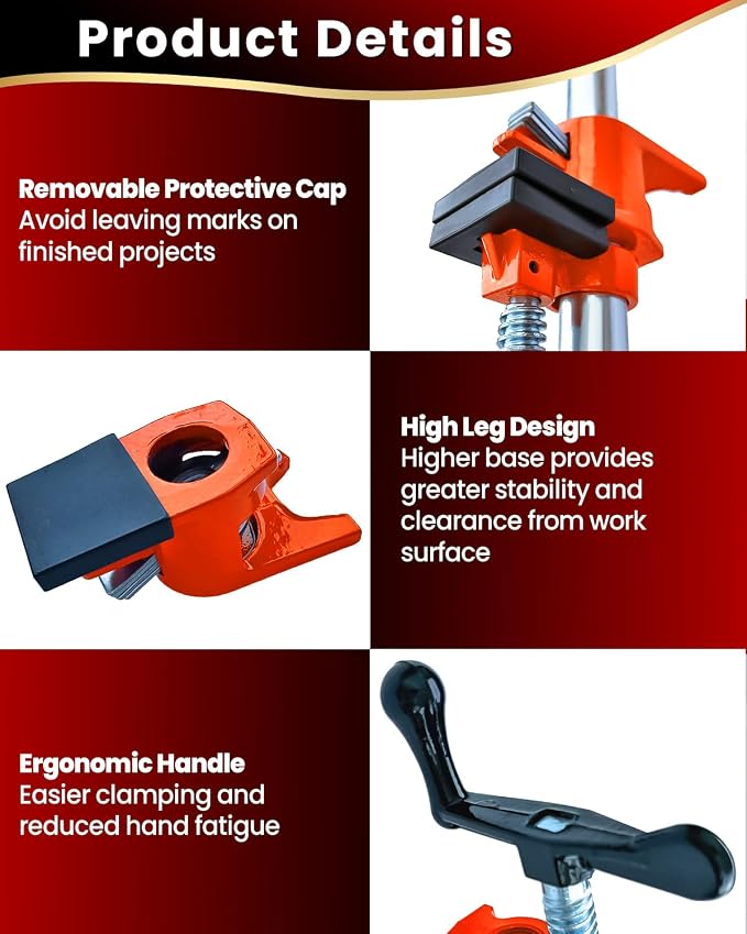 3/4" Pipe Clamps 6 Pack, Wood Gluing Bar Clamp with Pads