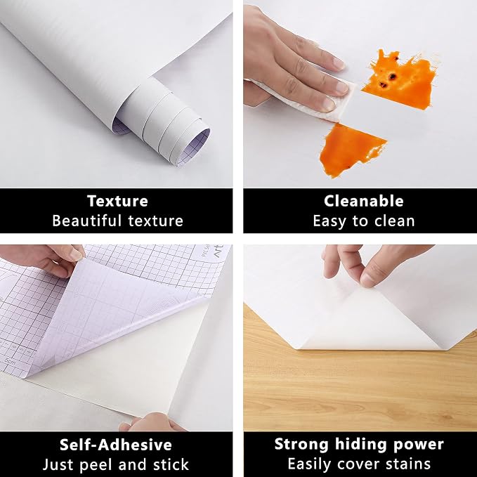 Arthome Peel and Stick Wallpaper - White Wood Contact Paper - White Wallpaper - Self-Adhesive, Removable and Waterproof for Cabinet, Countertop (11"x100")