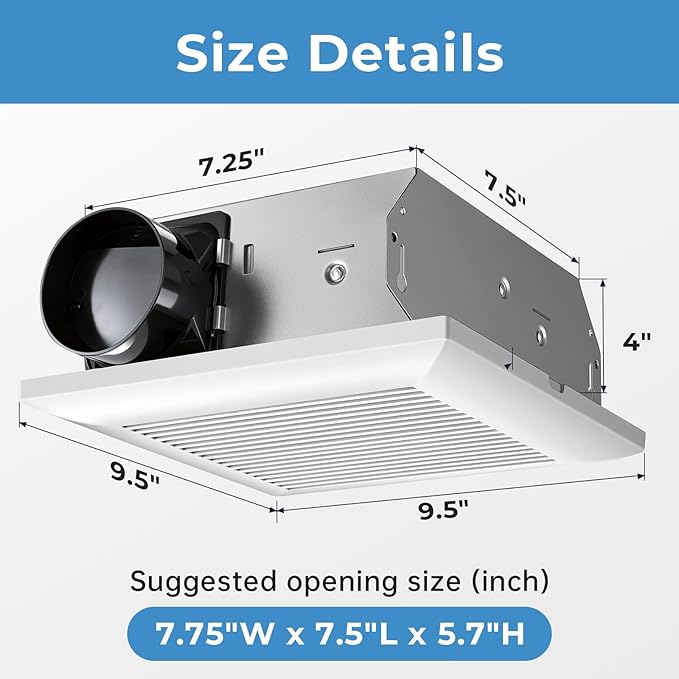 JOEAONZ Bathroom Exhaust Fan 80 CFM Very Quiet with Matel Housing, Ceiling Mount Ventilation Fan Large Air-flow Capacity, Energy-Saving Household Bath Vent Extractor, White Plastic Grille