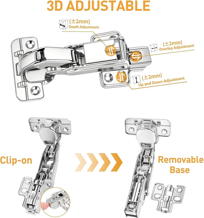 TamBee Corner Cabinet Hinge Bifold 165 Degree Lazy Susan Door Hinge 48mm Full Overlay Soft Close Hinges Concealed Hydraulic Hinges Adjustable Mounting Frameless 2 Pcs /1 Pair Full Overlay