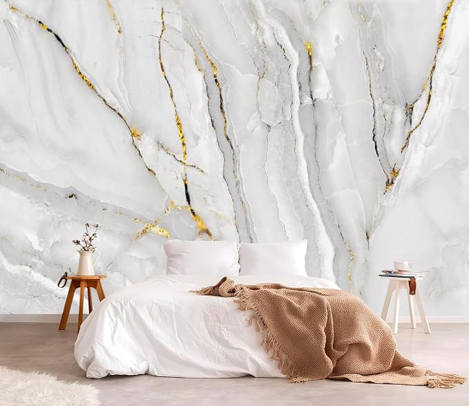 YQWDMX - Grey and White Marble Peel and Stick Wallpaper Mural for Living Room and Bedroom ZY02 M