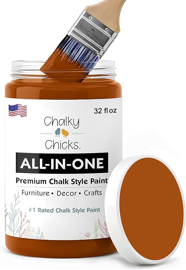 Chalky Chicks 32 Fl Oz Matte Acorn (Orange) Chalk Paint for Furniture Without Sanding, No Prep Furniture Paint No Sanding All in One for Crafts, Wood, Walls, Cabinet, Metal, Dresser, Farmhouse