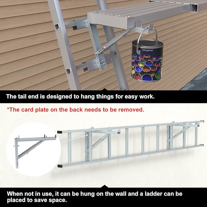 New Upgraded Adjustable Ladder Jacks 2 Pack for Scaffolding Platform, Two-Rung Short Body Extension Ladder Jack Scaffold Bracket, Silver Ladder Platform Accessories Ladder Jack Part for Working Stage