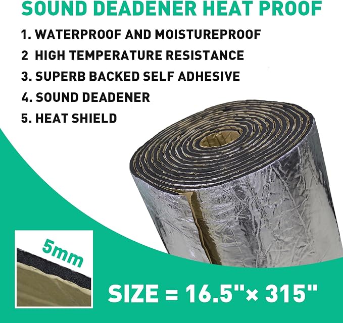 200mil 36 Sqft Self-Adhesive Car Sound Deadening Heat Shield Insulation Mat | Aluminum Foil PE Foam Dampening Mat, with Roller & 4 pcs Car Trim Removal Tools, for Car Doors, Floor, Roof, Hood, and Trunk