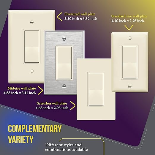 ENERLITES Decorator Paddle Rocker Light Switch, Gloss Finish, Single Pole, 3 Wire, Grounding Screw, Residential Grade,15A 120V/277V, UL Listed, 91150-LA-10PCS, Light Almond (10 Pack)