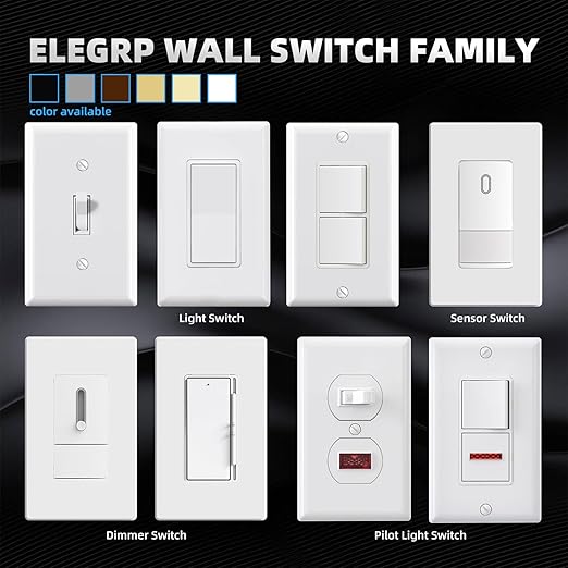 ELEGRP 3 Way Decorator Light Switch, 15Amp, 120-277 Volt, AC Rocker Paddle Wall Switch Replacement, Self-Grounding, Residential Grade, Screwless Wall Plate, UL Listed (10 Pack, Glossy White)