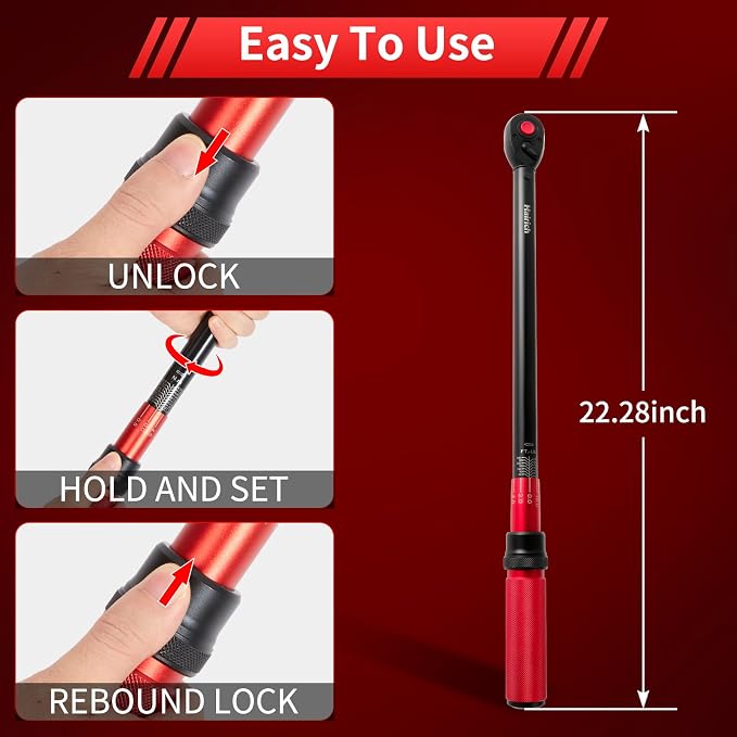 Hairich Torque Wrenches, 1/2 Torque Wrench, 40-300ft.lb/33.9-406.8Nm | ±3% High Precision, Dual-direction, 72-tooth Drive Click 1/2 Drive Torque Wrench 300 ft lbs with Dual Range Scales