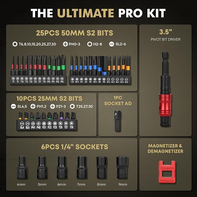 Digital Torque Screwdriver 1/4 Drive, 2.66-70.81 in·lb (0.3-8N.m) Inch Pound Torque Screwdriver Digital with Buzzer & LED Indicator, 45 In 1 Gun Torque Screwdriver Set
