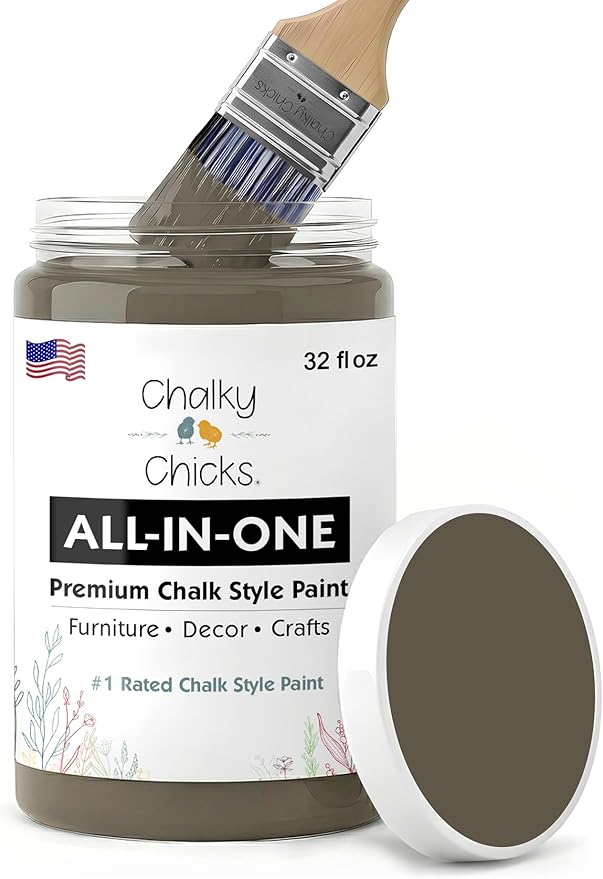 Chalky Chicks 32 Fl Oz Matte Beachwood (Brown/Gray) Chalk Paint for Furniture Without Sanding - No Prep Furniture Paint No Sanding All in One for Crafts, Wood, Walls, Cabinet, Metal, Dresser