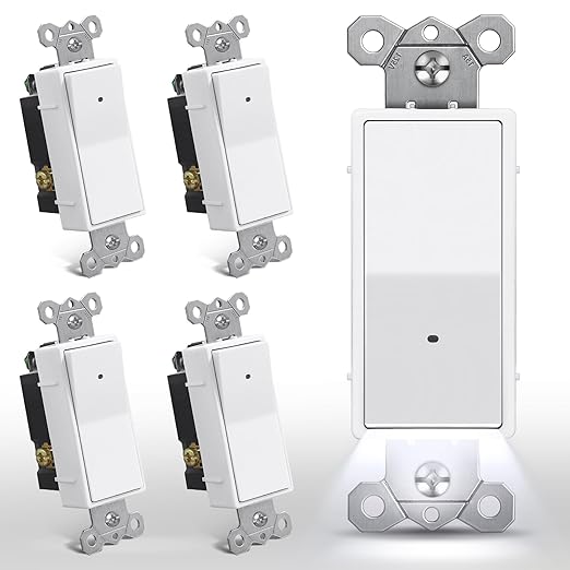 CML 3-Way Illuminated Light Switch, Decorator Rocker Wall Switch with LED Guide Night Light, 15A 120V Paddle Interrupter with Automatic On/Off Sensor, ETL Listed, White, 5 Pack