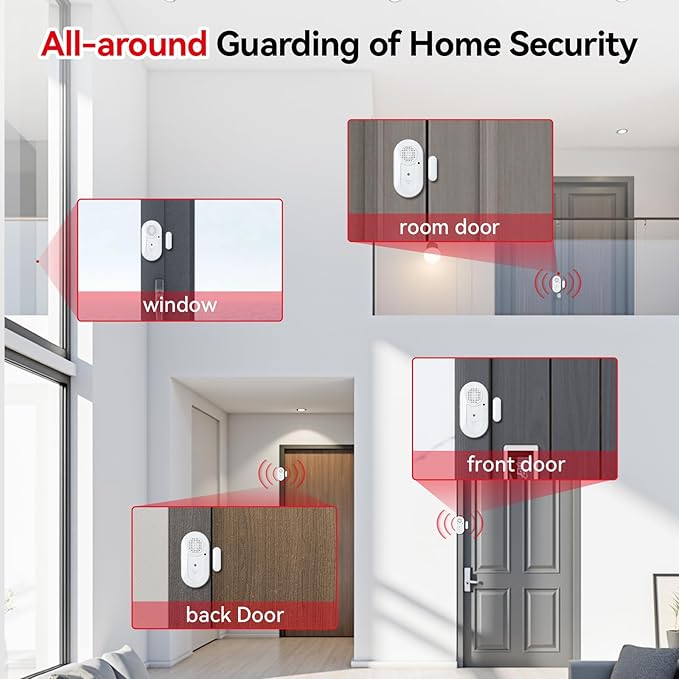 Sanjie Door Window Alarms - 5 Pack,110dB,Volume Control,Window Door Open Alarm Sensors for Kids Safety/Dementia/Pool,Wireless Sensors Keep Your Home Security,Easy to Install,Long Battery Life