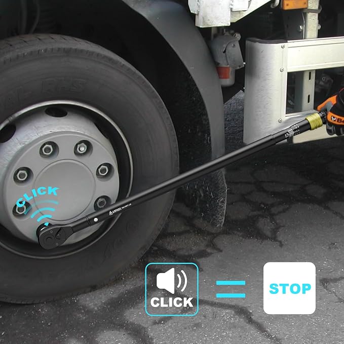 3/4" Click Torque Wrench, 100-750 Ft-Lb/135.5-1017 Nm, Heavy Duty | ±3% Accuracy, 48-Tooth Quick Release, Cr-V Steel, Dual-Direction, for Semi Truck, Tractor, Diesel Engine, Farm & Industrial