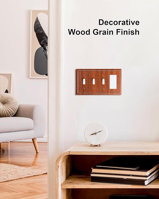 2-Pack Combo Tripple Toggle/Decorator Outlet Cover Plate, Wood Grain Decorative Switch Plates and Outlet Covers, Durable Natural Bamboo Fiber Wall Plates for Electrical Outlet, Receptacle, GFCI Outlet