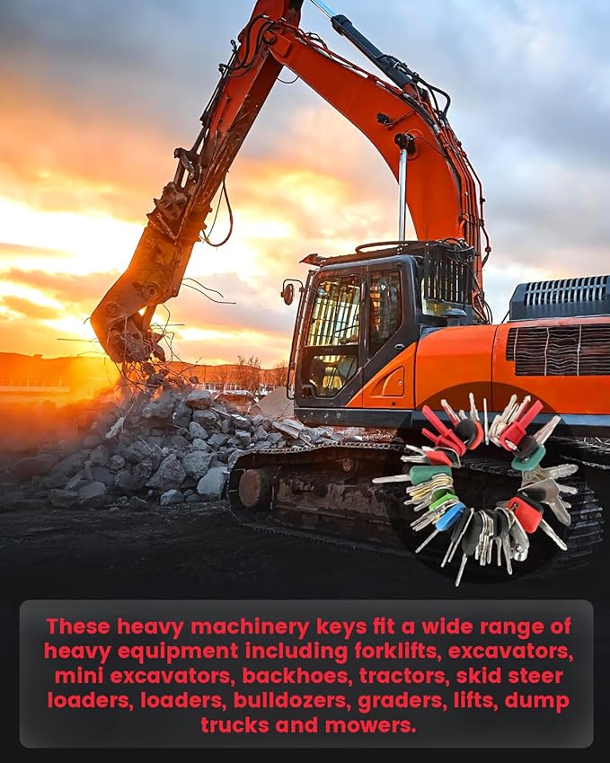 110PCS Non-Duplicate Heavy Equipment Keys Master Set Construction Ignition Key, 2 Sets of 28-Clip Marked Keychains, Operator Keys for cat John Deere Komatsu etc. Fit Excavator Forklift Tractor etc.