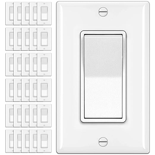BESTTEN 30 Pack 3-Way Decorator Wall Light Switch with Wallplate, 15A 120V/277V, Single Pole or Three Way, On/Off Rocker Paddle Wall Switch, 3 Wire, Residential and Commercial Grade, UL Listed, White