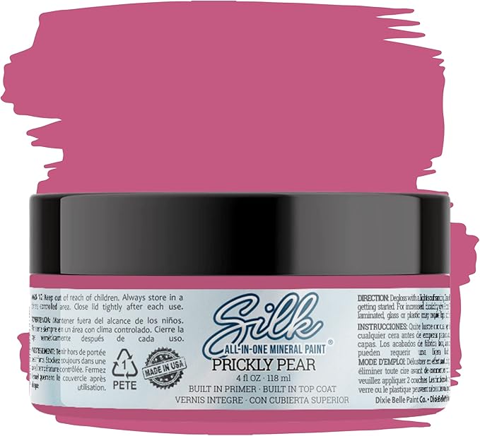 Dixie Belle Silk All-in-One Mineral Paint - Prickly Pear (4oz) - Deep Cool Pink Water Based Built-In Primer + Topcoat for Wood + Metal - Durable Furniture Paint - Low Reflective Finish