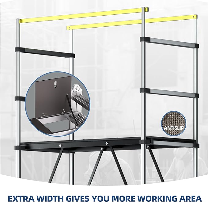 APARECIUM 14‘ Aluminum Scaffold Tower, Multipurpose Rolling Scaffolding Work Platform, Utility Scaffolding Tower, Adjustable Work Platform with Hatch Deck and Guard Rail, 500 Lbs Duty Rate