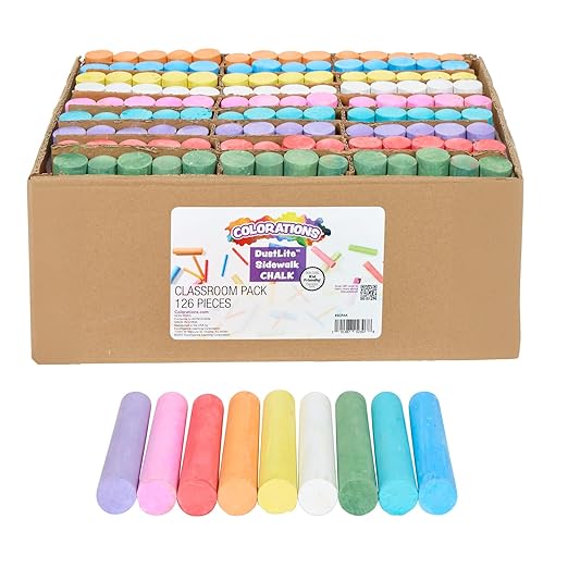 Colorations Jumbo Washable Chalk, Set of 126, Each Piece 4” x 1”, Bulk Outdoor Play Supplies, Non-Toxic, 4+, Classroom Must Haves, Party Favors